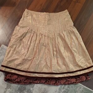 NAK Gold and Brown Striped A-Line Skirt With Lace Peeks A Boo